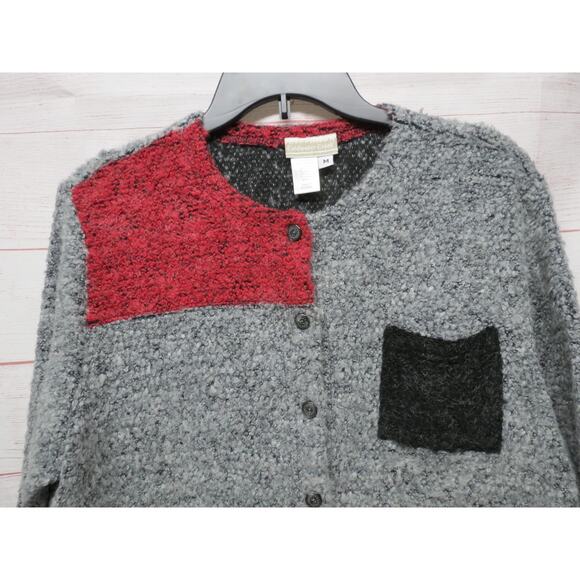 Coldwater Creek Size Medium Gray Black Red Colorblock Cardigan Sweater w/ Mohair - Picture 2 of 7